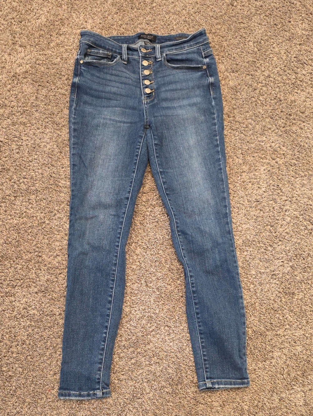 Judy Blue High-Rise Button-Fly Skinny Jeans - Mid Blue Wash